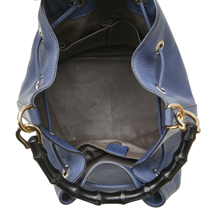 グッチ バンブー ショルダーバッグ ハンドバッグ 2WAY 387613 ネイビー レザー レディース GUCCI 【中古】
