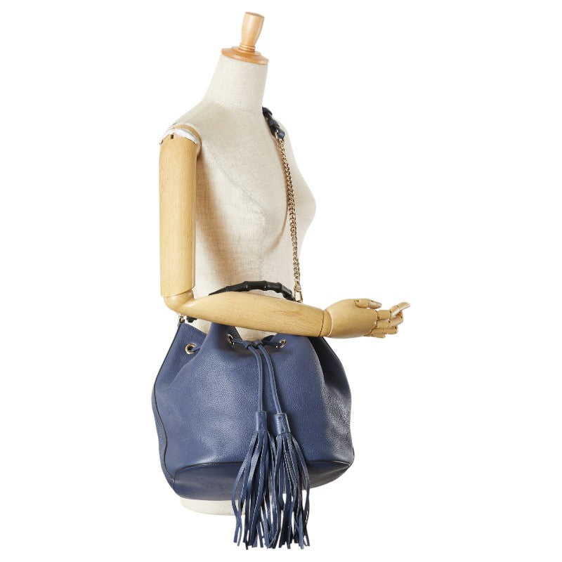 グッチ バンブー ショルダーバッグ ハンドバッグ 2WAY 387613 ネイビー レザー レディース GUCCI 【中古】