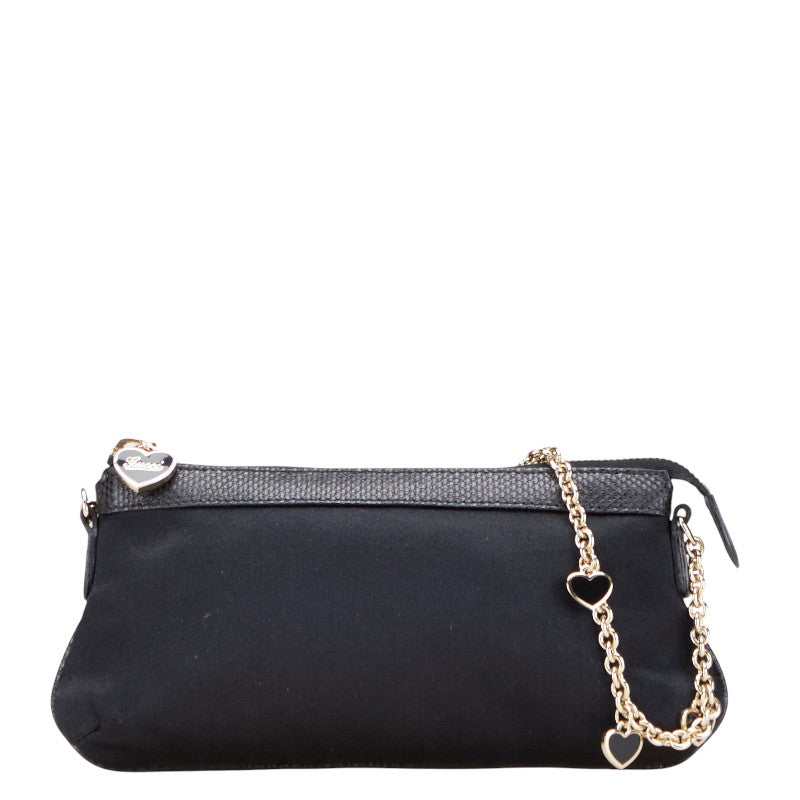 グッチ ハート チェーン ミニ ショルダーバッグ 153020 ブラック レザー サテン レディース GUCCI 【中古】