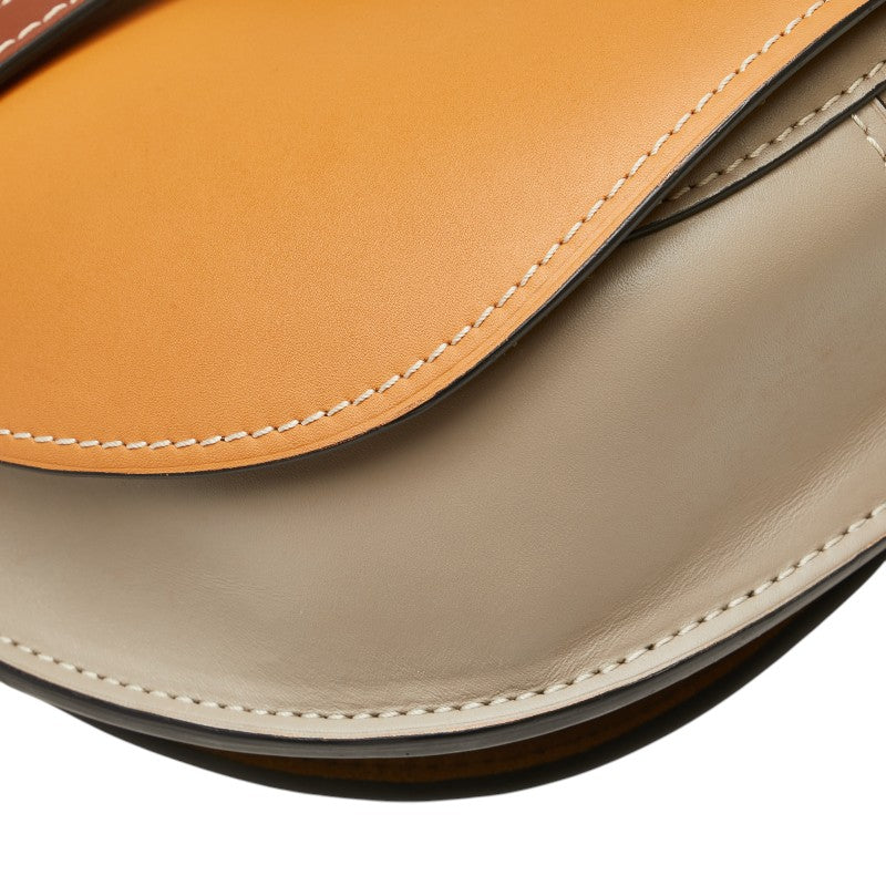 ロエベ アナグラムロゴ ゲート ショルダーバッグ ブラウン グレージュ レザー レディース LOEWE 【中古】