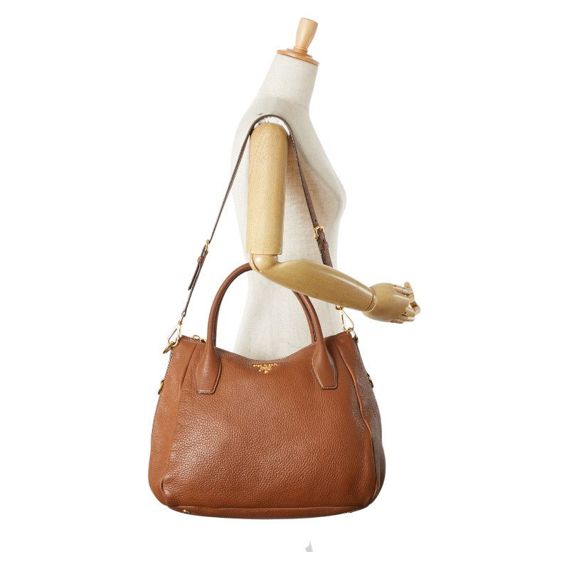 プラダ ロゴ ハンドバッグ ショルダーバッグ 2WAY 1BA853 ブラウン レザー レディース PRADA 【中古】