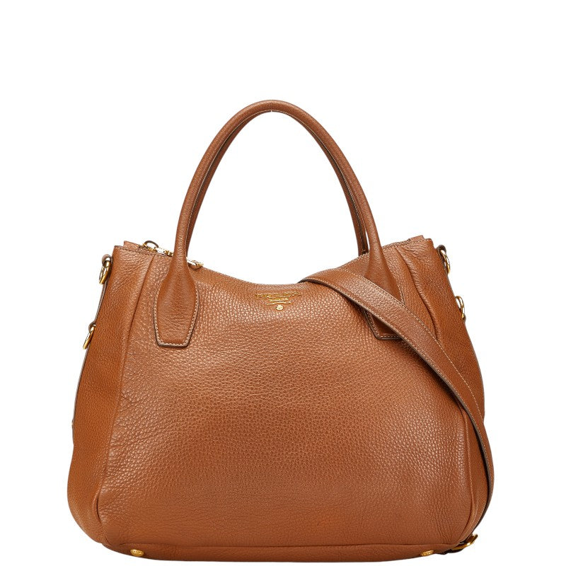 プラダ ロゴ ハンドバッグ ショルダーバッグ 2WAY 1BA853 ブラウン レザー レディース PRADA 【中古】