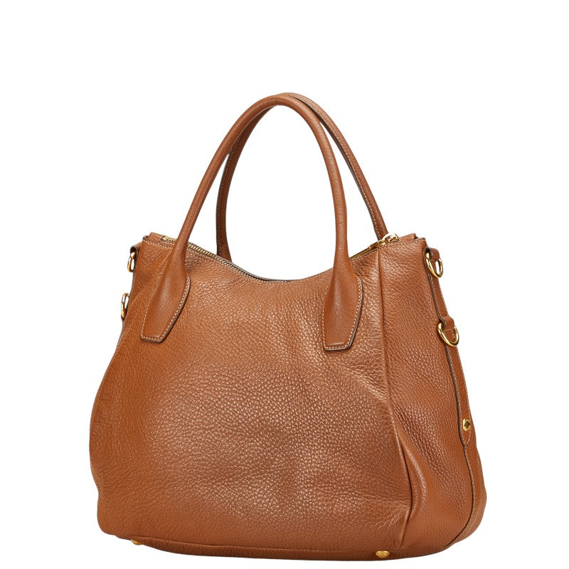 プラダ ロゴ ハンドバッグ ショルダーバッグ 2WAY 1BA853 ブラウン レザー レディース PRADA 【中古】