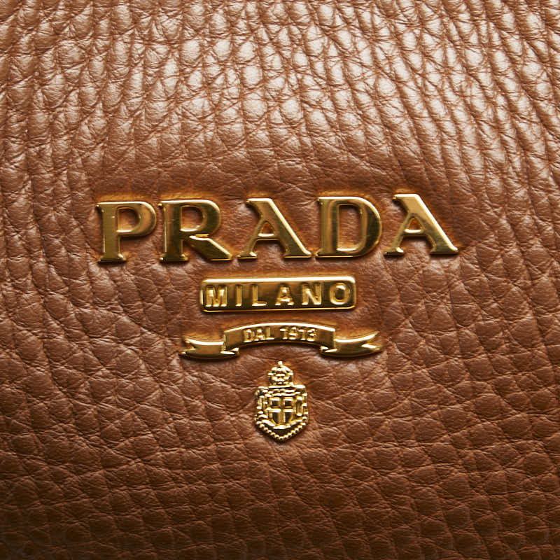 プラダ ロゴ ハンドバッグ ショルダーバッグ 2WAY 1BA853 ブラウン レザー レディース PRADA 【中古】