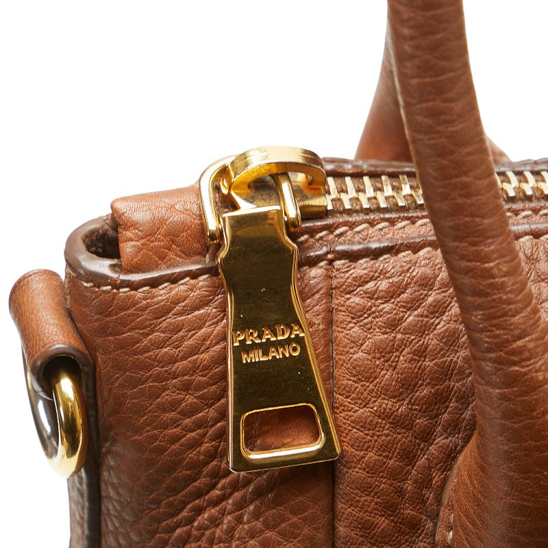 プラダ ロゴ ハンドバッグ ショルダーバッグ 2WAY 1BA853 ブラウン レザー レディース PRADA 【中古】