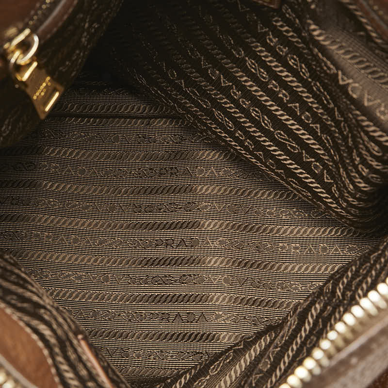 プラダ ロゴ ハンドバッグ ショルダーバッグ 2WAY 1BA853 ブラウン レザー レディース PRADA 【中古】