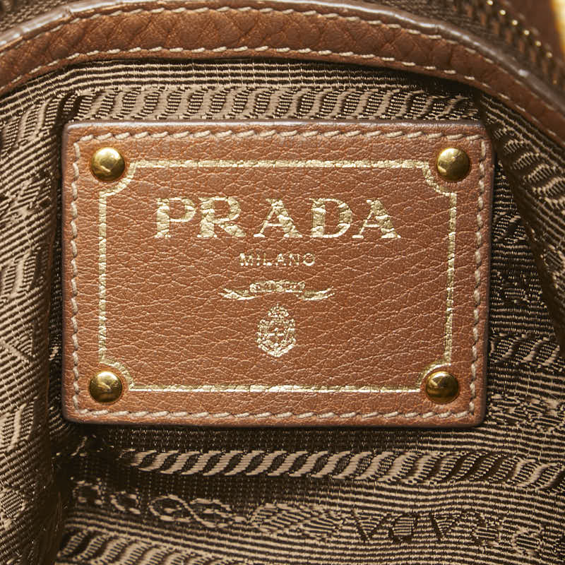 プラダ ロゴ ハンドバッグ ショルダーバッグ 2WAY 1BA853 ブラウン レザー レディース PRADA 【中古】