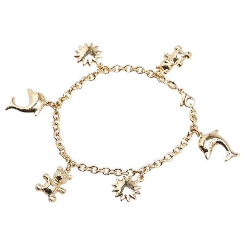 K18YG イエローゴールド イルカ テディベア ウニ モチーフ チェーンブレスレット レディース 【中古】