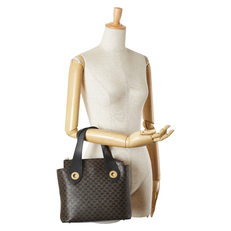 セリーヌ マカダム ハンドバッグ ブラック ブラウン PVC レザー レディース CELINE 【中古】
