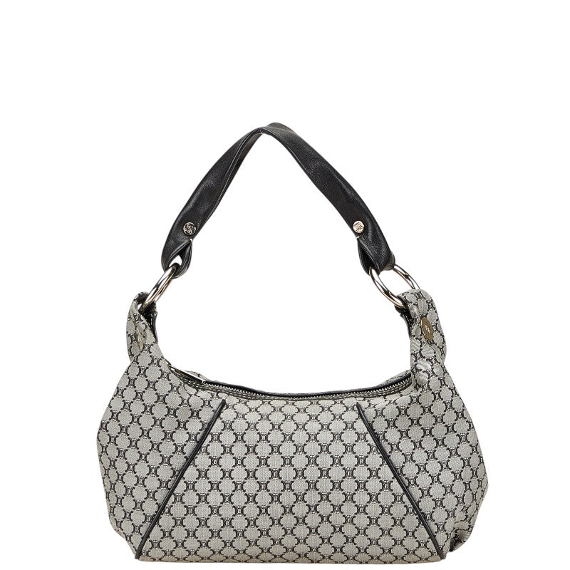 セリーヌ マカダム ワンショルダーバッグ ブラック グレー キャンバス レザー レディース CELINE 【中古】