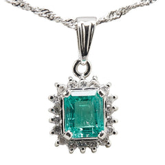 Pt900 プラチナ Pt850 プラチナ エメラルド0.65ct ダイヤ0.15ct ペンダントネックレス レディース 【中古】
