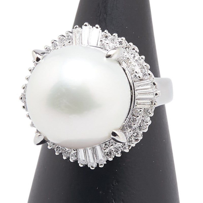 Pt900 プラチナ 白蝶真珠14.7mm ダイヤ0.81ct リング 指輪 レディース 13号 【中古】