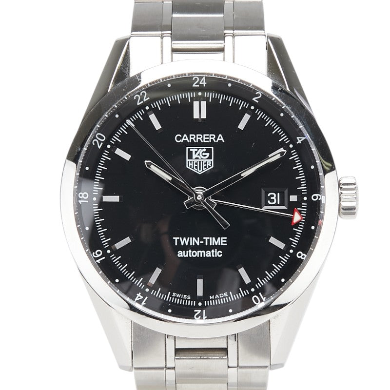 タグホイヤー カレラ ツインタイム 腕時計 WV2115.BA0787 自動巻き ブラック文字盤 ステンレススチール メンズ TAG HEUER 【中古】