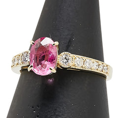 K18YG イエローゴールド ピンクサファイア1.124ct ダイヤ0.26ct リング 指輪 レディース 11号 【中古】