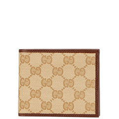 グッチ GGキャンバス 二つ折り財布 260987 ベージュ ブラウン キャンバス レザー レディース GUCCI 【中古】