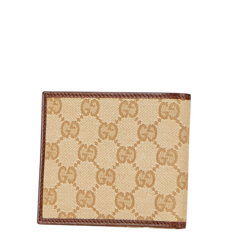 グッチ GGキャンバス 二つ折り財布 260987 ベージュ ブラウン キャンバス レザー レディース GUCCI 【中古】
