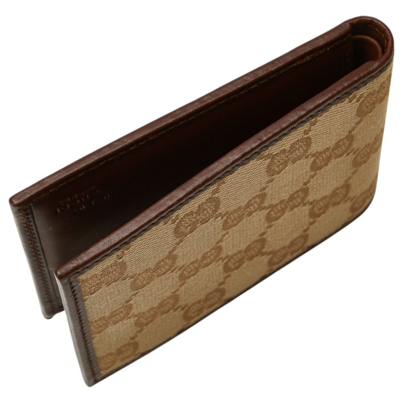 グッチ GGキャンバス 二つ折り財布 260987 ベージュ ブラウン キャンバス レザー レディース GUCCI 【中古】