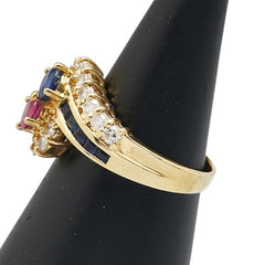 K18YG イエローゴールド ダイヤ0.72ct ルビー0.28ct サファイア0.21ct リング 指輪 レディース 12号 【中古】