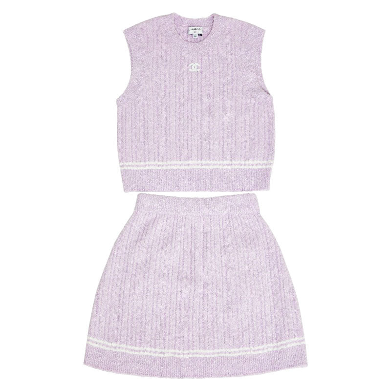 シャネル ココマーク ベスト ノースリーブニット スカート セットアップ サイズ:36 P72196K10414 パープル レーヨン コットン レディース CHANEL 【中古】