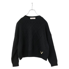 ヴァレンティノ Vロゴ ニット セーター サイズ:XXS ブラック ウール レディース VALENTINO 【中古】