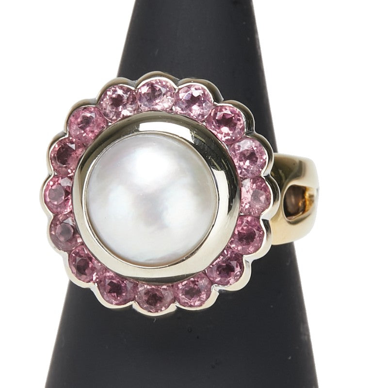 K18YG イエローゴールド マベパール ピンクトルマリン リング 指輪 レディース 12.5号 【中古】