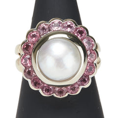 K18YG イエローゴールド マベパール ピンクトルマリン リング 指輪 レディース 12.5号 【中古】