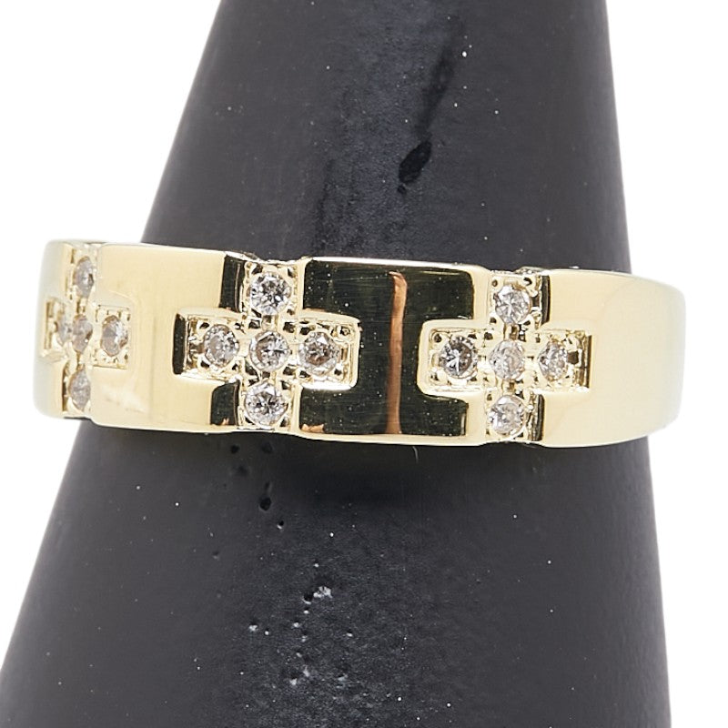 K18YG イエローゴールド ダイヤ0.20ct クロス 十字架 モチーフ リング 指輪 レディース 17号 【中古】