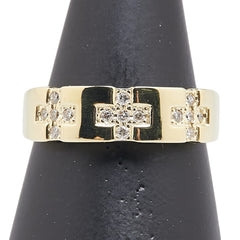 K18YG イエローゴールド ダイヤ0.20ct クロス 十字架 モチーフ リング 指輪 レディース 17号 【中古】