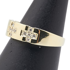 K18YG イエローゴールド ダイヤ0.20ct クロス 十字架 モチーフ リング 指輪 レディース 17号 【中古】