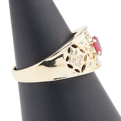 K18YG イエローゴールド ルビー0.52ct ダイヤ0.12ct リング 指輪 レディース 17号 【中古】