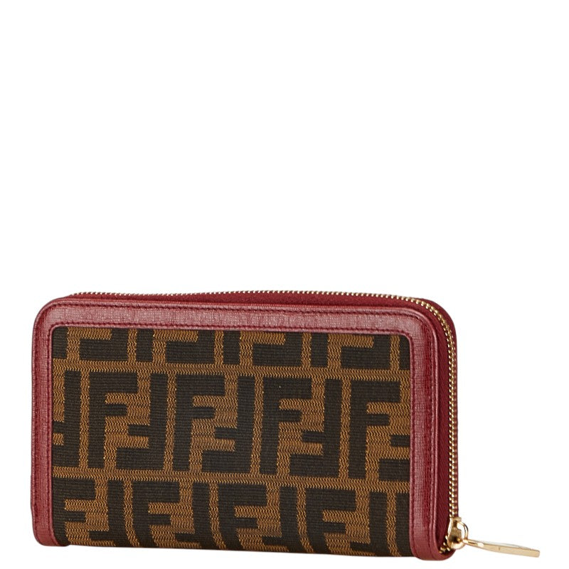 フェンディ ズッカ 長財布 ラウンドファスナー 8M0024 ブラウン ワインレッド キャンバス レザー レディース FENDI 【中古】
