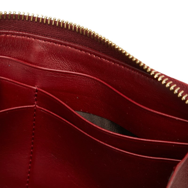 フェンディ ズッカ 長財布 ラウンドファスナー 8M0024 ブラウン ワインレッド キャンバス レザー レディース FENDI 【中古】