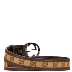 グッチ GGキャンバス インターロッキングG ベルト 80.32 ベージュ ブラウン キャンバス レザー レディース GUCCI 【中古】