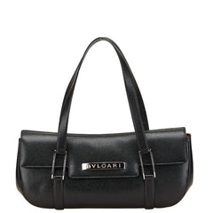 ブルガリ ロゴ トートバッグ ハンドバッグ ブラック レザー レディース BVLGARI 【中古】