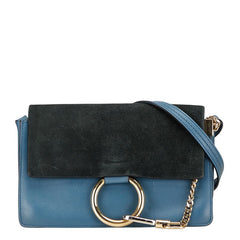 クロエ ロゴ ショルダーバッグ ブルー ブラック レザー スエード レディース Chloe 【中古】