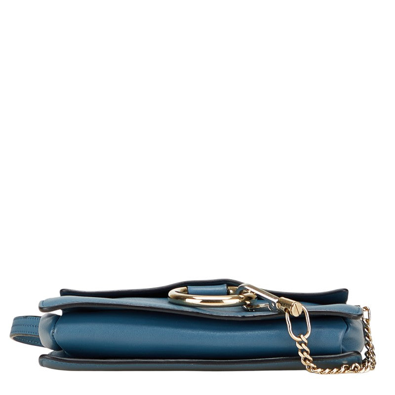 クロエ ロゴ ショルダーバッグ ブルー ブラック レザー スエード レディース Chloe 【中古】
