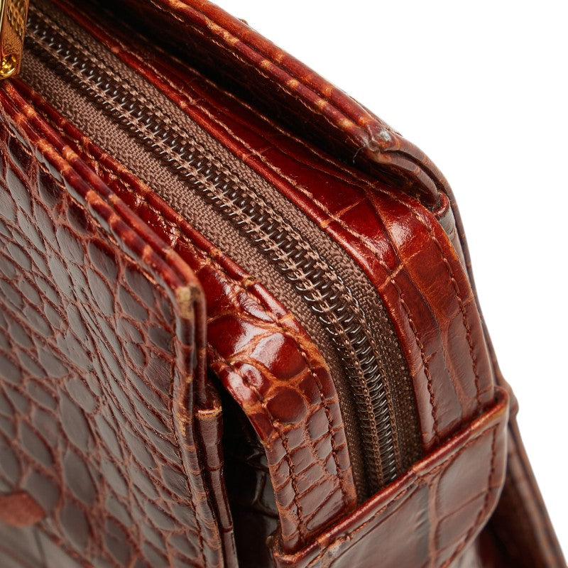 サンローラン クロコ型押し パッチワーク ハンドバッグ ブラウン レザー レディース SAINT LAURENT 【中古】