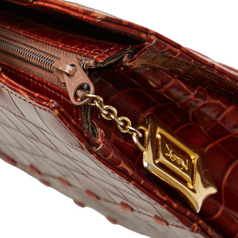 サンローラン クロコ型押し パッチワーク ハンドバッグ ブラウン レザー レディース SAINT LAURENT 【中古】