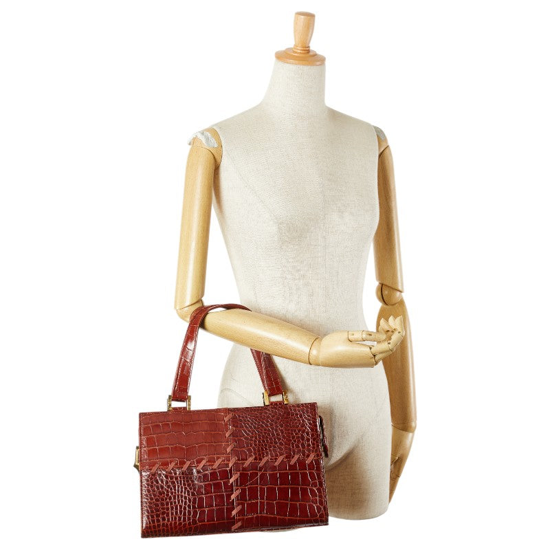 サンローラン クロコ型押し パッチワーク ハンドバッグ ブラウン レザー レディース SAINT LAURENT 【中古】
