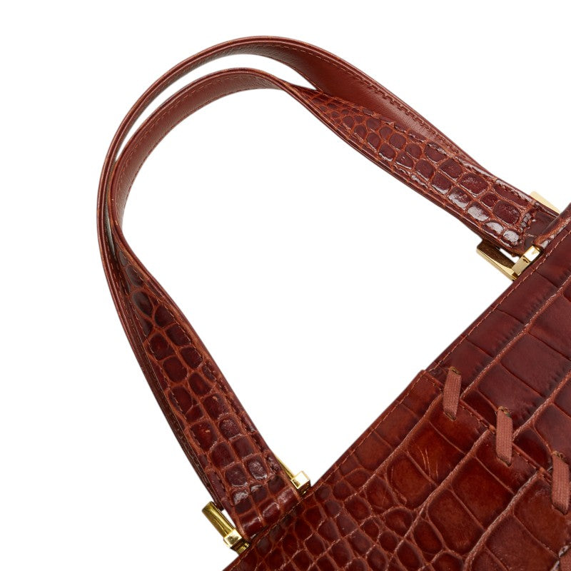 サンローラン クロコ型押し パッチワーク ハンドバッグ ブラウン レザー レディース SAINT LAURENT 【中古】