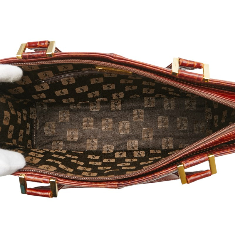 サンローラン クロコ型押し パッチワーク ハンドバッグ ブラウン レザー レディース SAINT LAURENT 【中古】