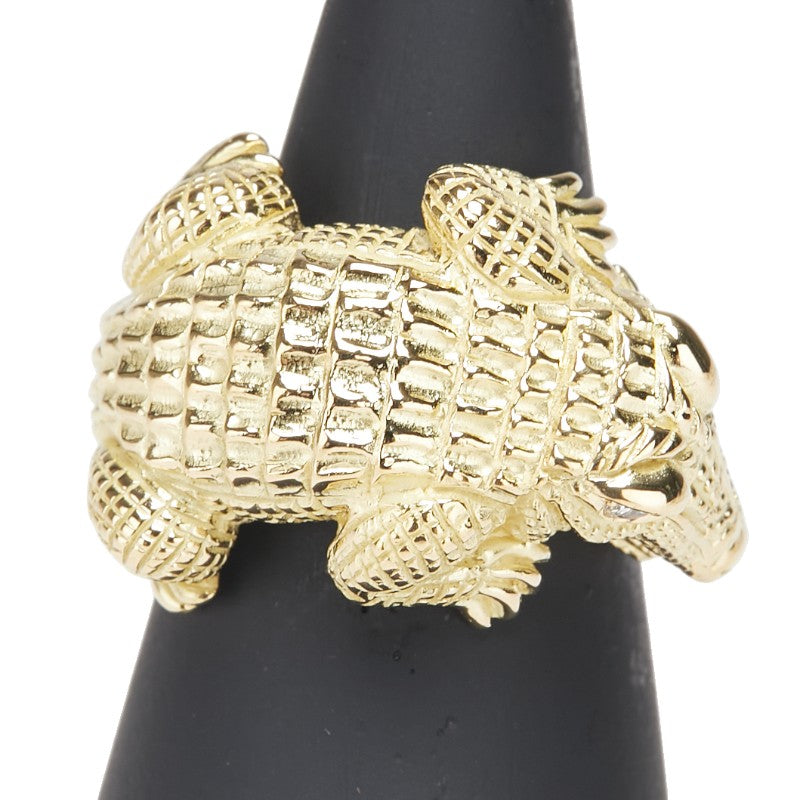 K18YG イエローゴールド ダイヤ0.08ct ワニ アリゲーター モチーフ リング 指輪 レディース 15.5号 【中古】