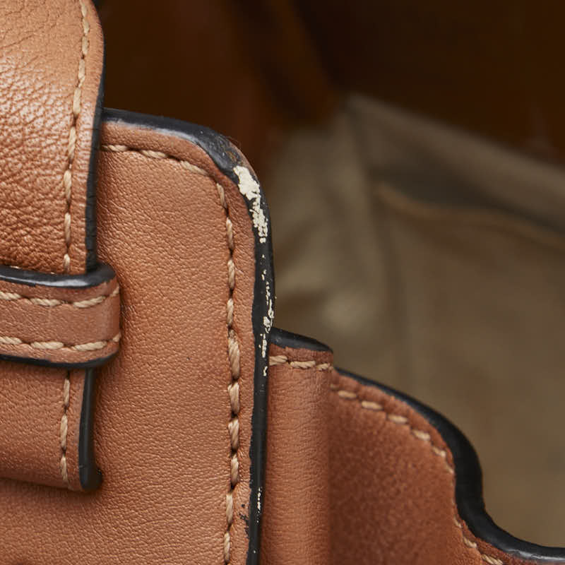 ロエベ ハンモック ドローストリングバッグ ミニ ハンドバッグ ショルダーバッグ 2WAY ブラウン レザー レディース LOEWE 【中古】