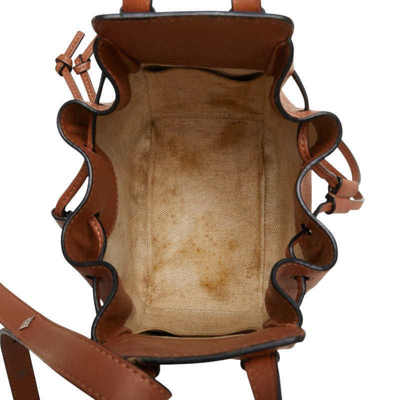 ロエベ ハンモック ドローストリングバッグ ミニ ハンドバッグ ショルダーバッグ 2WAY ブラウン レザー レディース LOEWE 【中古】