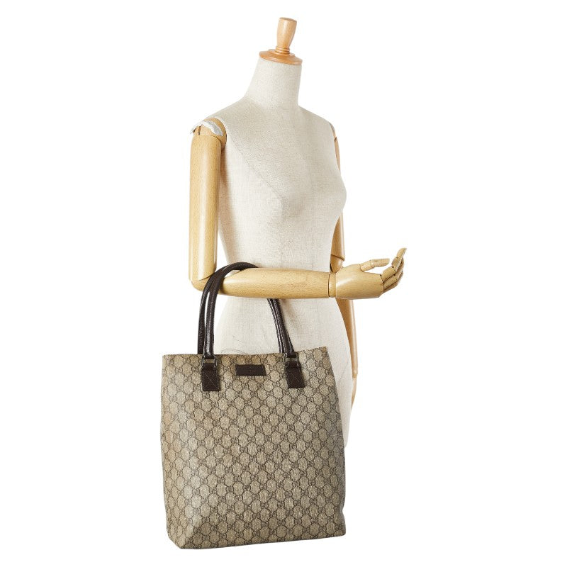 グッチ GGスプリーム トートバッグ 131220 ベージュ ブラウン PVC レザー レディース GUCCI 【中古】