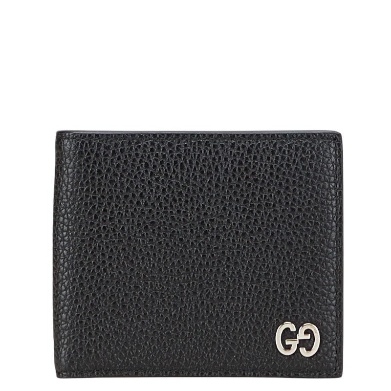 グッチ ロゴ 二つ折り財布 473922 ブラック レザー レディース GUCCI 【中古】