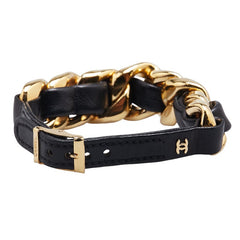 シャネル ココマーク ブレスレット ブラック ゴールド レザー メッキ レディース CHANEL 【中古】