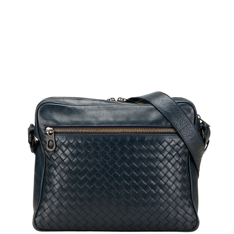 ボッテガヴェネタ イントレチャート 斜め掛け ショルダーバッグ ネイビー レザー レディース BOTTEGAVENETA 【中古】