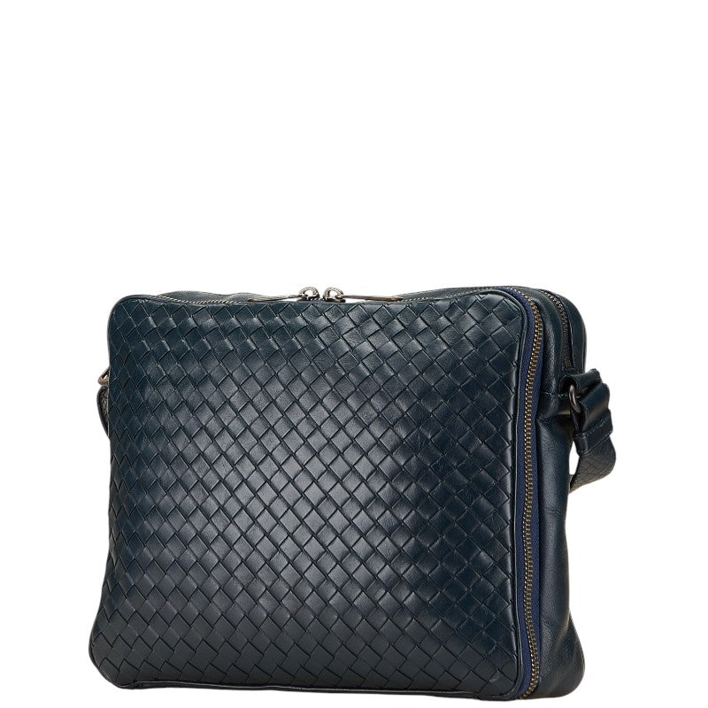ボッテガヴェネタ イントレチャート 斜め掛け ショルダーバッグ ネイビー レザー レディース BOTTEGAVENETA 【中古】