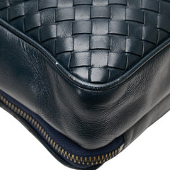 ボッテガヴェネタ イントレチャート 斜め掛け ショルダーバッグ ネイビー レザー レディース BOTTEGAVENETA 【中古】